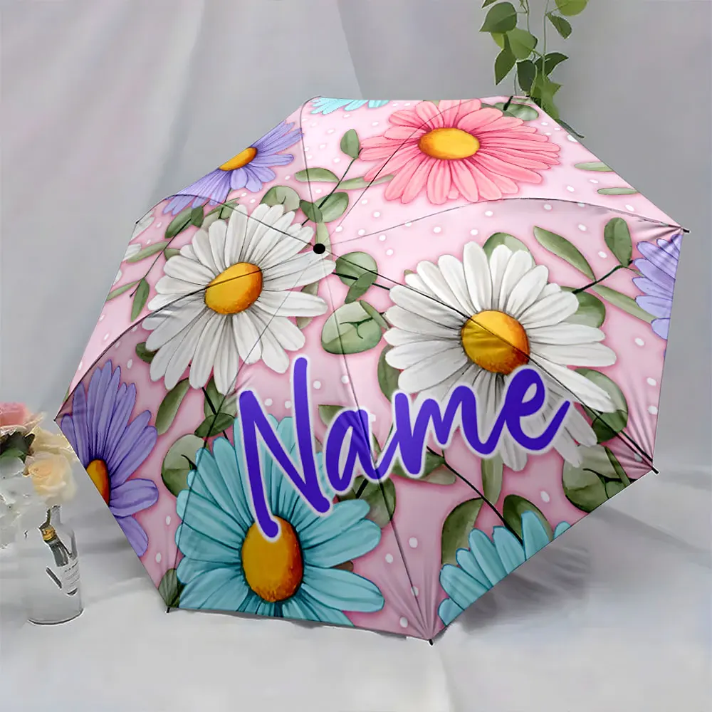 Custom Name Colorful Floral Umbrella with Personalized Design Print 8 Iron Ribs Folding Umbrella Auto-Open Fashion Sunshade