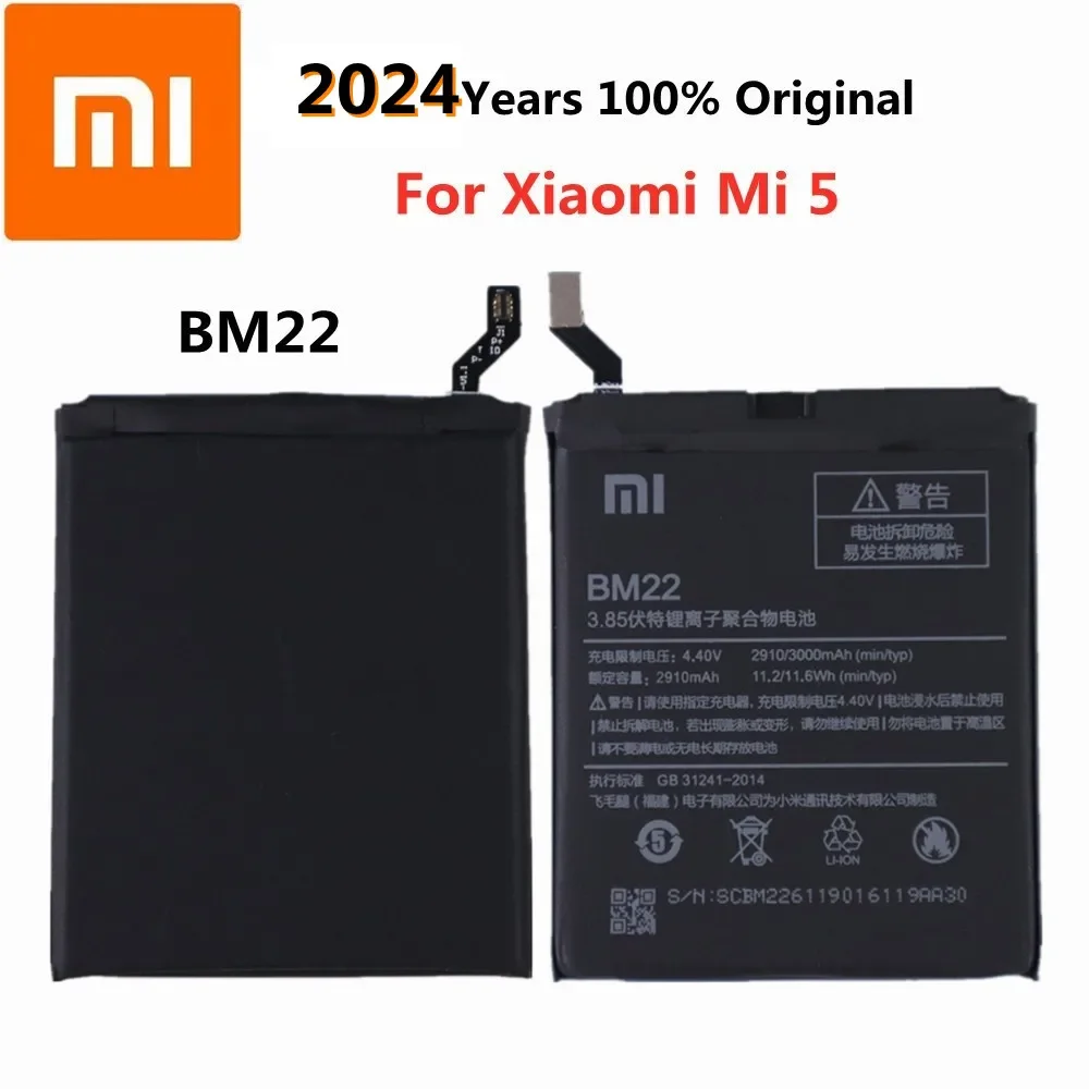 

2024 Years 100% Original Battery BM22 For Xiaomi 5 Mi5 M5 3000mAh Mobile Phone Batteries Bateria Fast Shipping