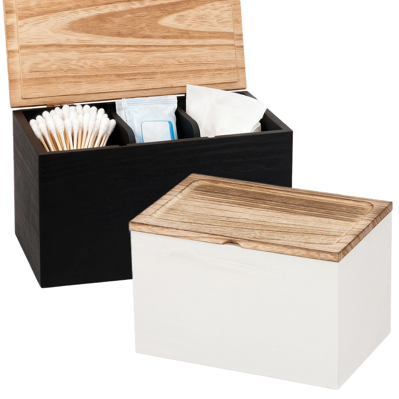 Holz-Tamponhalter, Aufbewahrungsbehälter für Damenbinden mit Deckel und 2 herausnehmbaren Trennwänden, Organizer für Damenhygieneprodukte für Küche und Bad