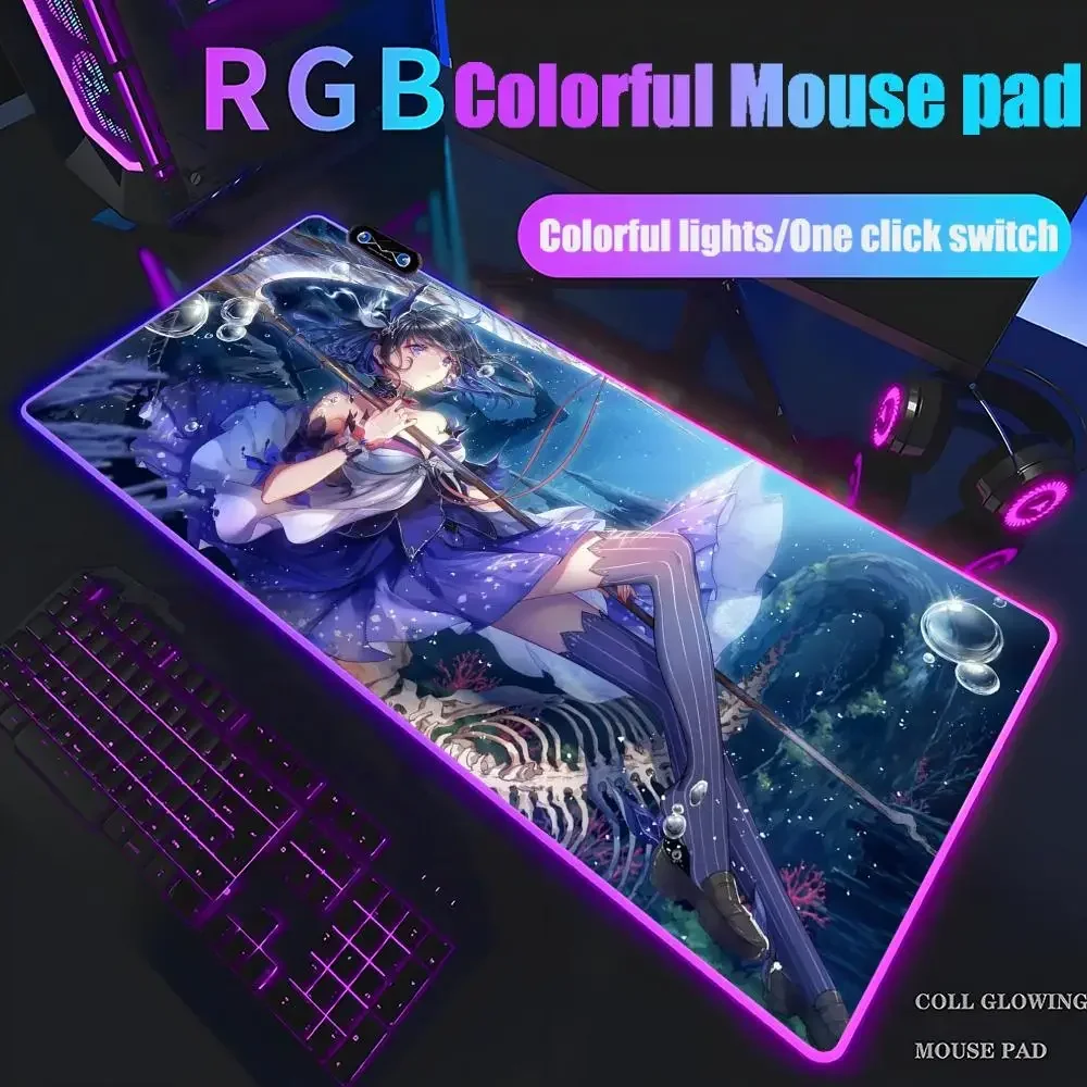 Honkai3 Bronya Mouse Pad Tablet RGB mouse Pad Laptop xl desktop mouse pad, cute HD Rainbow Gaming keyboard pad, csgo Player, 90x