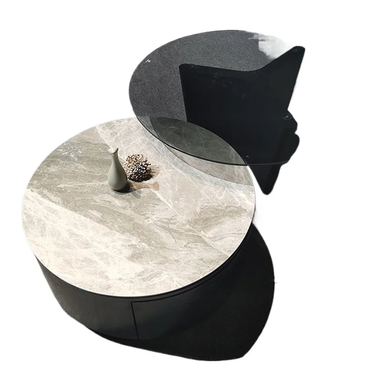 

Round coffee table tempered glass combination rotating design simple modern light luxury small apartment telescopic