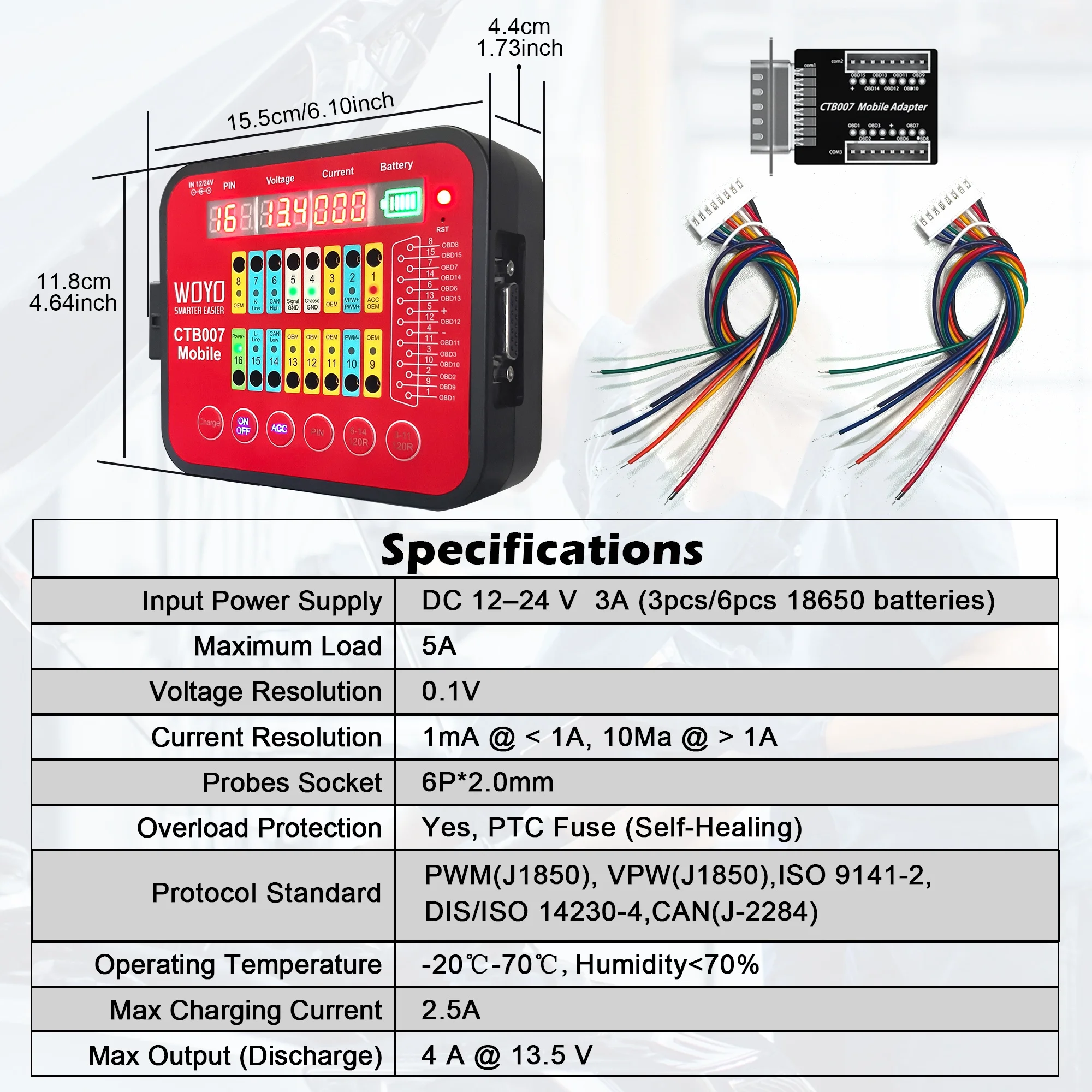 WOYO CTB007 أداة اختبار لوحة دوائر كهربائية متنقلة وحدة التحكم الإلكترونية OBD2 صندوق اختبار الاختراق المحمول دعم بطارية قابلة للشحن