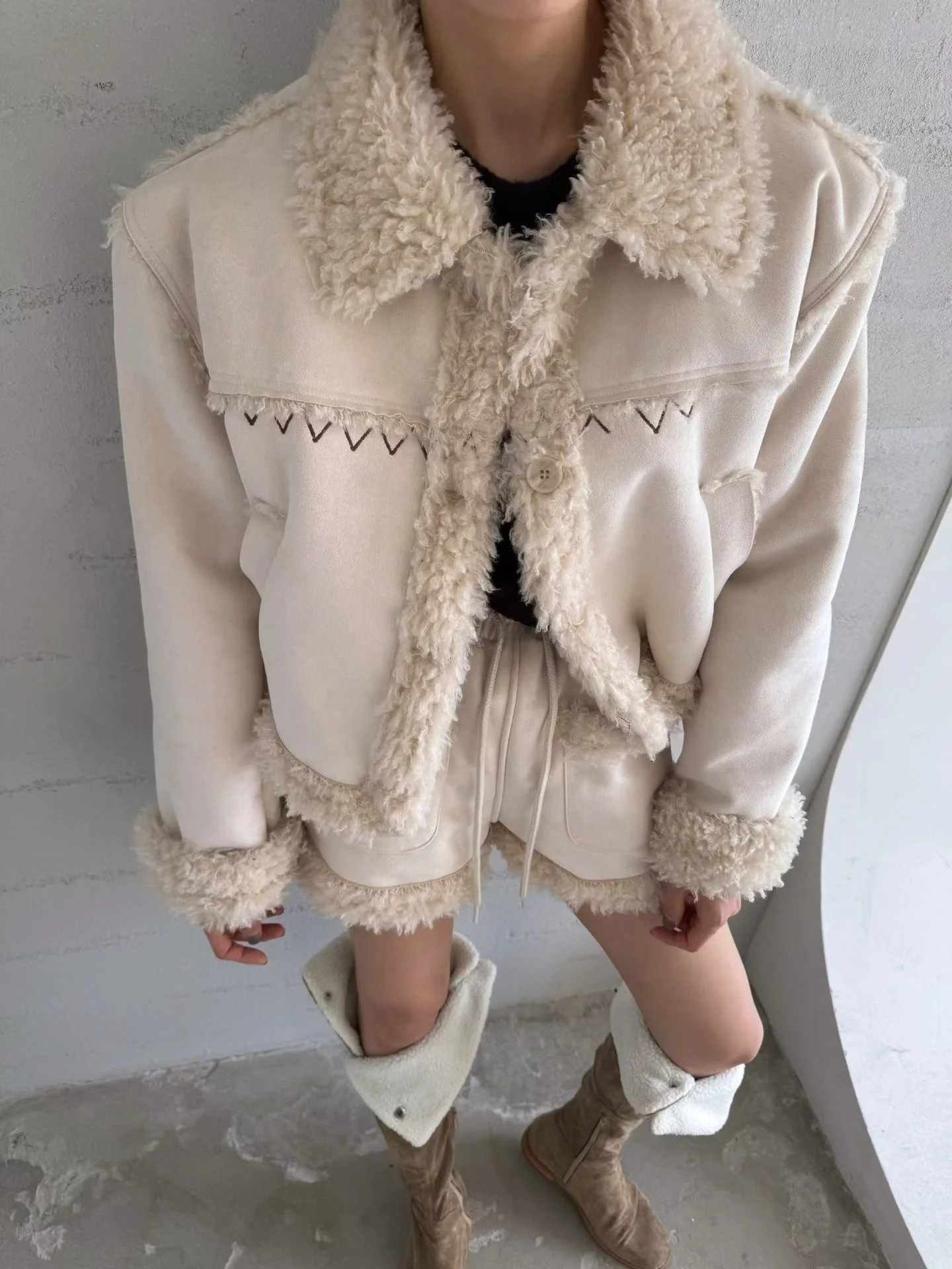 Faionable Settle Leder Und Pelz Inteated ort Mantel Frauen Winter Neue Hohe Taille ket orts Koreanische Sle Streetwear