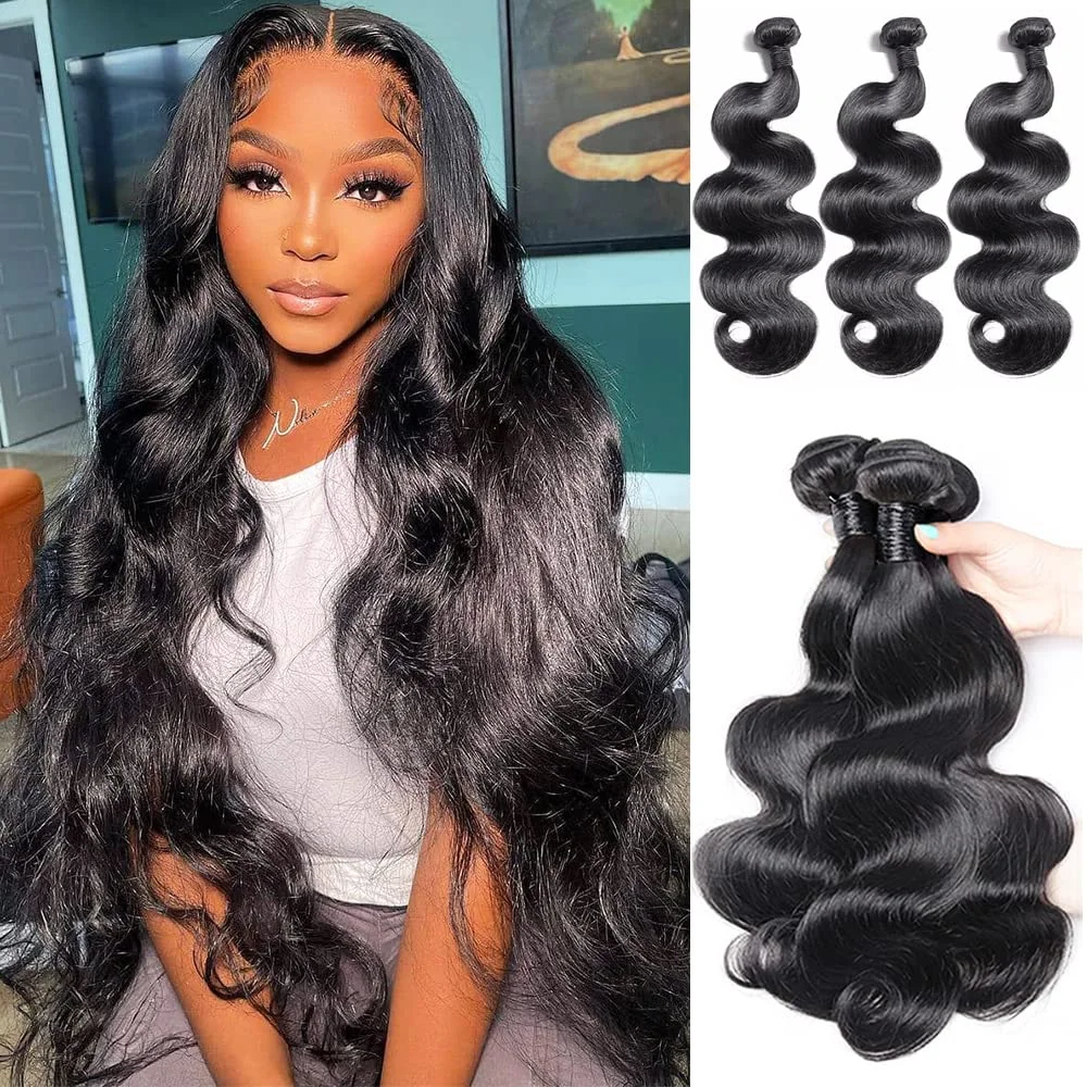 Body Wave Hair Bundles Remy Human Hair Extension Natural Color Bundles Straight Hair Weaves 10-40 Inchs For Women 16A Thick Bundles Hair For Women