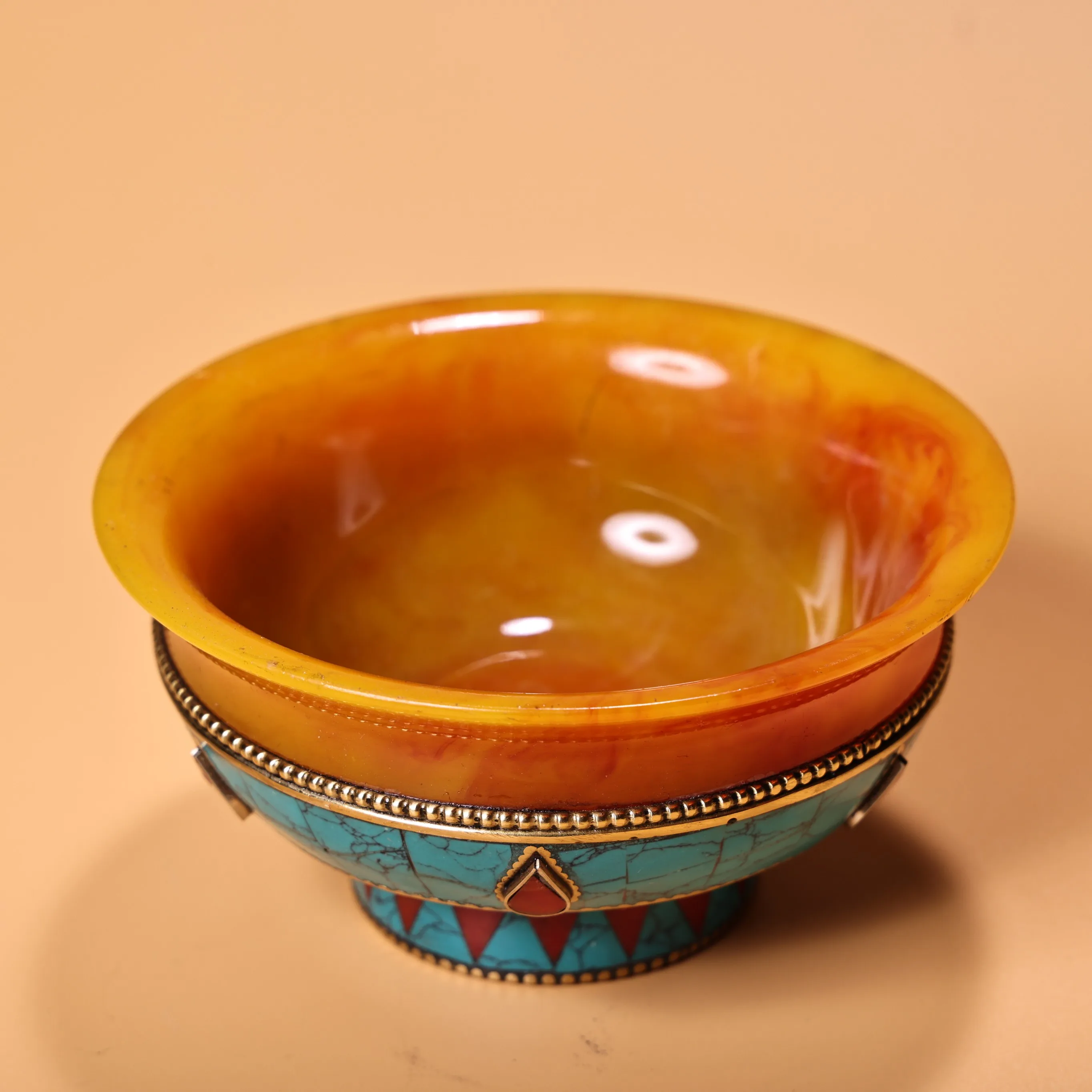 China, Nepal, Tibet craft hand-inlaid jewel filigree beeswax butter ornaments decorative bowl