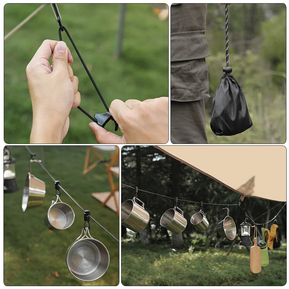

1Set Windproof Clothesline Outdoor Adjustable Hanging Rope Black for Camping Travel Clothes Drying Rope Portable