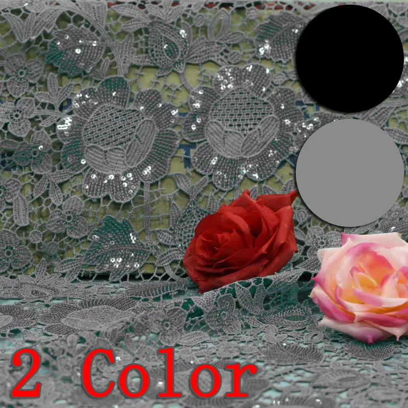 

Gray Color Wedding Dress Tail Lace Patchwork Fabric Yarn to Hand knitting Telas Beads High Quality Tissue Black 3d Laces Fabrics