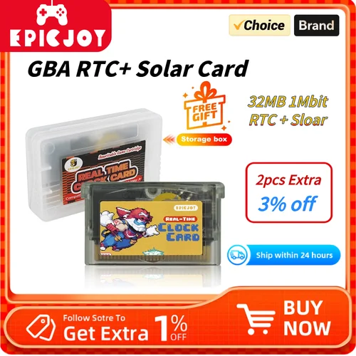 Carro flash GBA regrabable EPICJOY: almacenamiento de 32 MB, flash de 1 MB, funcionalidad solar + RTC, compatible con la serie GBA/DS