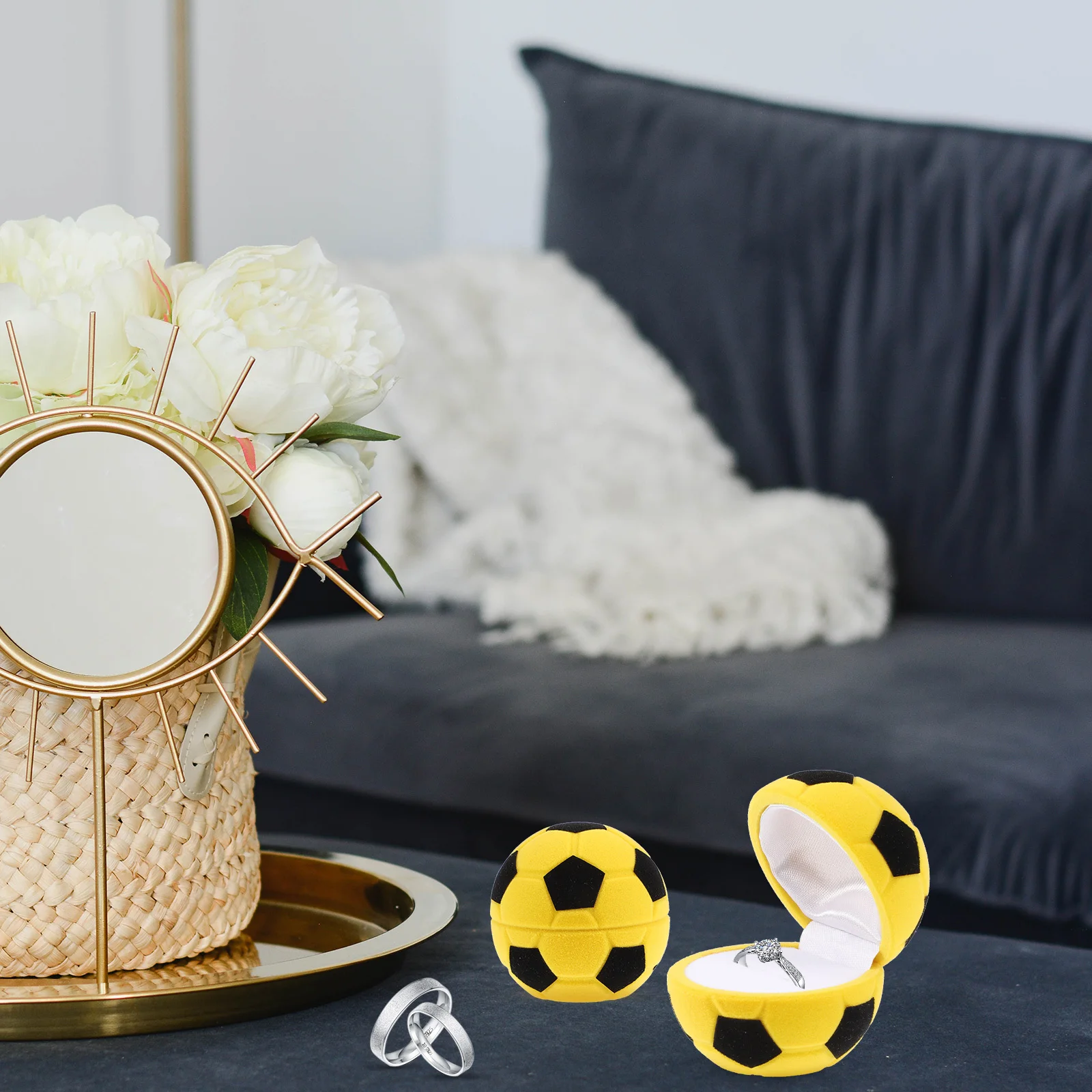 

2Pcs Soccer Shape Ring Jewelry Box Small Size Lightweight Proposal Gift Box Wedding Engagement Ring Case Organizer for Earrings