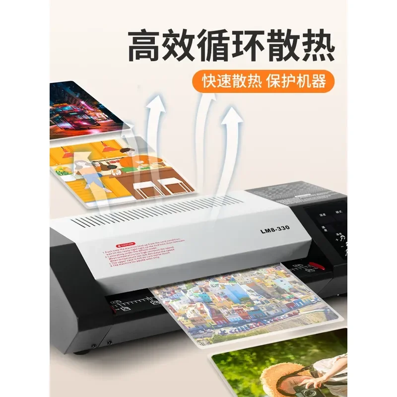 for LM8-330 Commercial Plastic Sealing Machine Small Photo Laminator A3 A4 Home Office Thermoplastic Cold Mounting 8 Roller