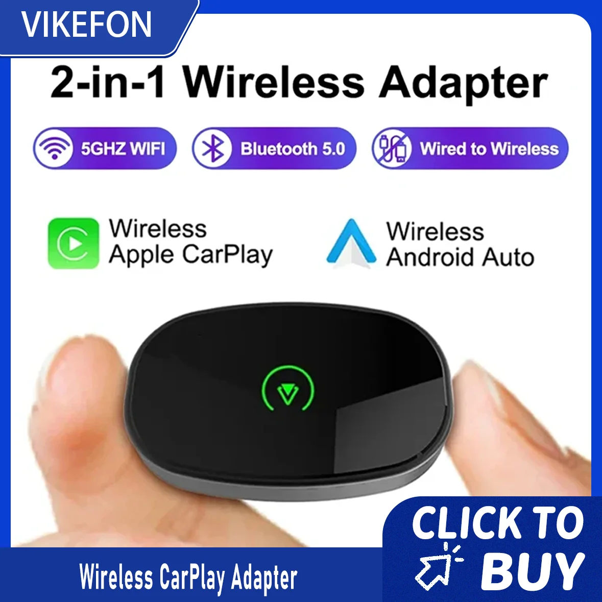 

Wireless CarPlay Adapter Wired to Wireless Box for Apple CarPlay Android Auto Plug Play Voice Control for iPhone Android Cars