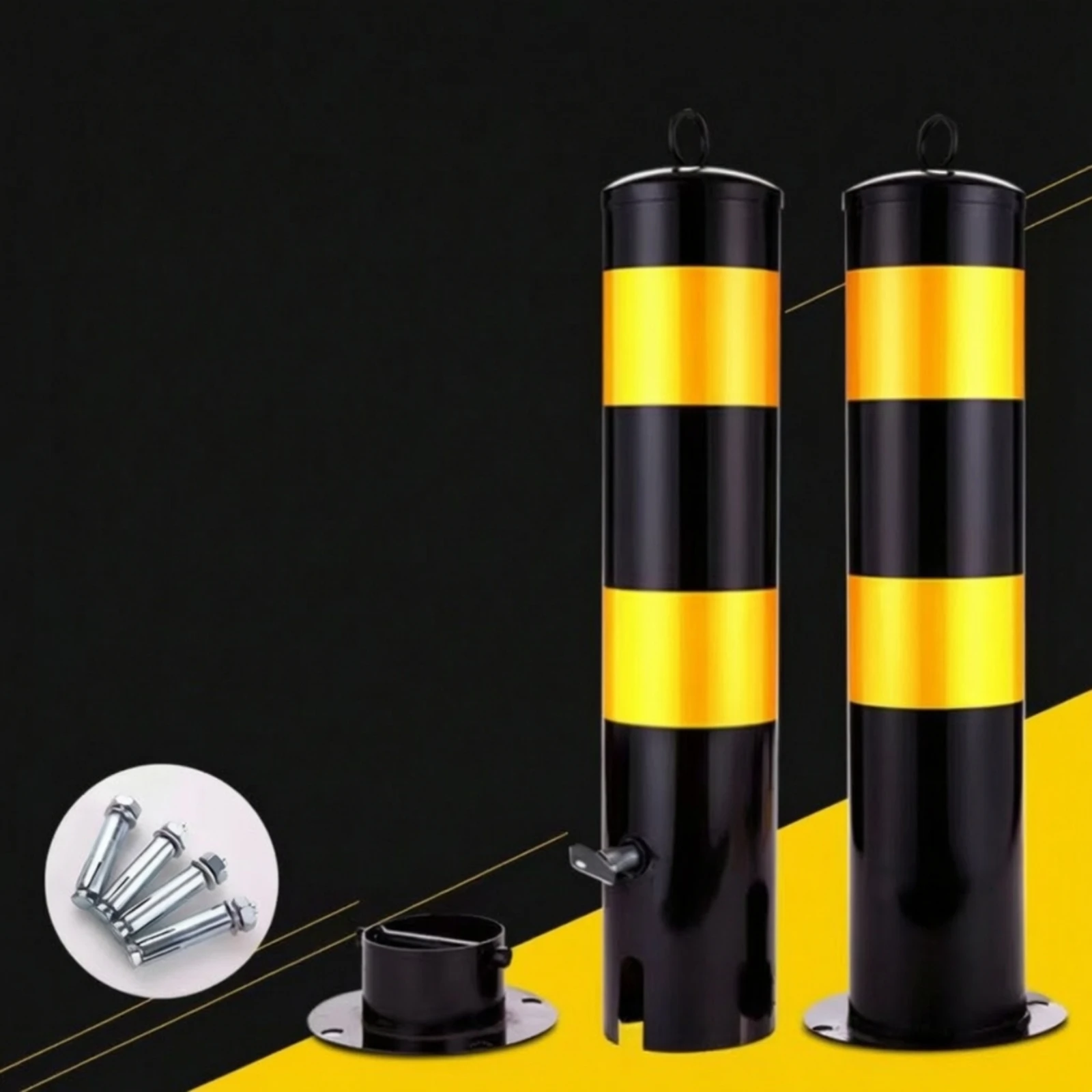 Steel Bollard High-Visibility Reflective Post Parking Post Cylindrical Bollard with Reflective Tape Eye-Catching for Roadside