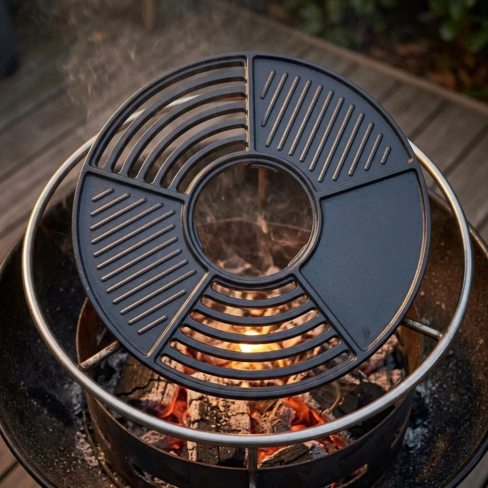 Sectioned Grill Plate Black Round Grill Plate Cooking Equipment Flat Heat Resistant