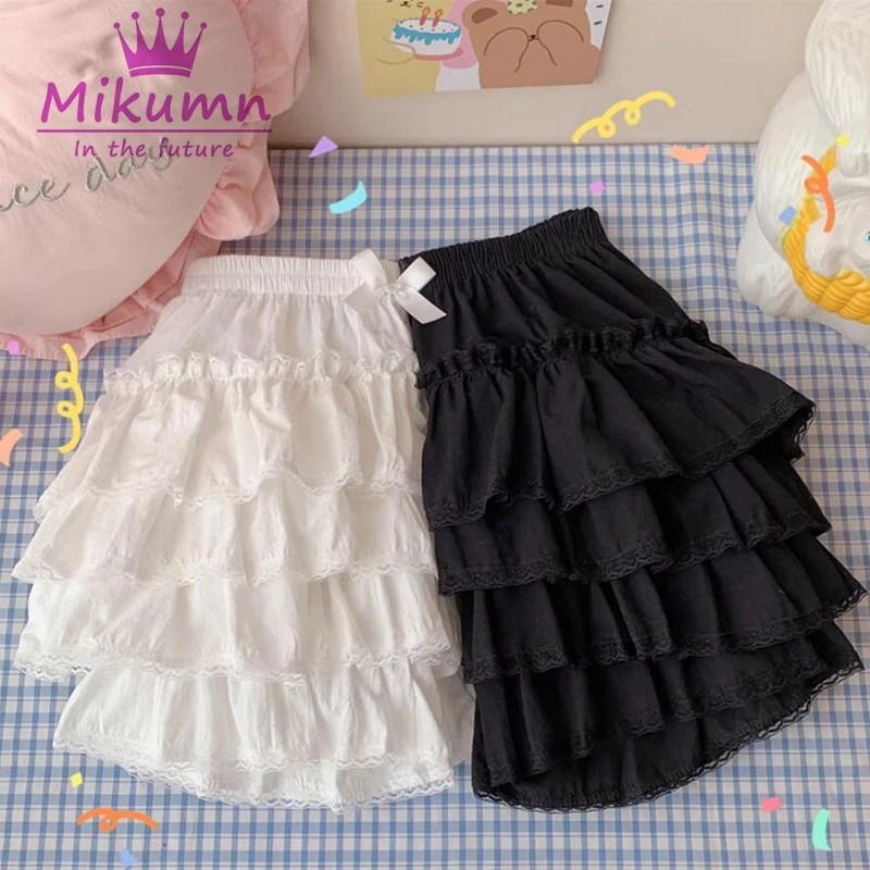 Mikumn harajuku japonês lolita kawaii jk bloomers feminino doce rendas babados algodão abóbora calças y2k meninas bonito shorts saias