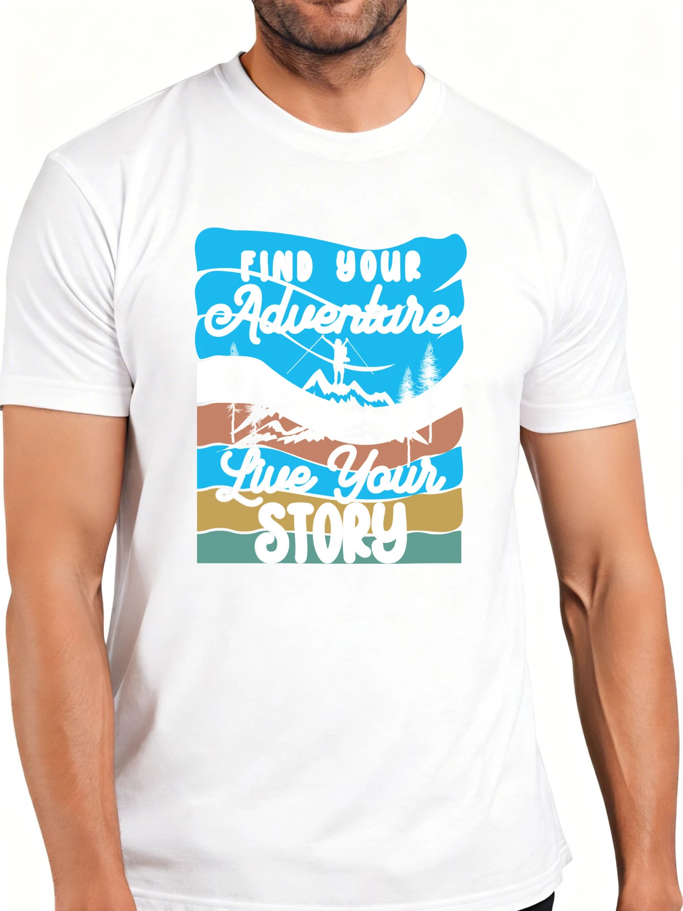 Men's Solid Pattern T-Shirt - Breathable, Soft, Lightweight - Find Your Adventure, Live Your Story - Vintage Fun Pattern Casual Short Sleeve Summer Top, a Great Gift for Him