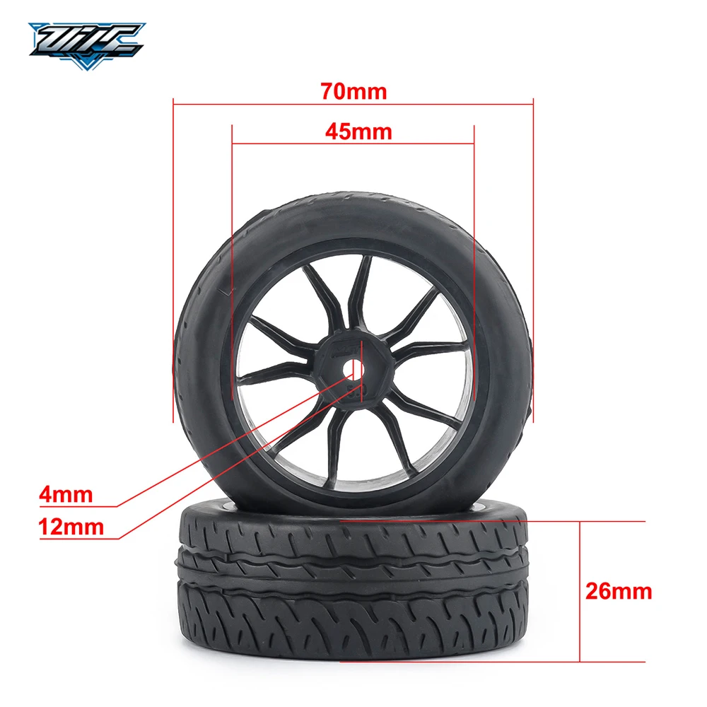 4PCS OD70mm 1/10 RC Rally On Road Touring Car Tires & Wheels 12mm Hex with Foam Insert for MJX 10304 Tamiya TT02 XV01 HPI  PTG2