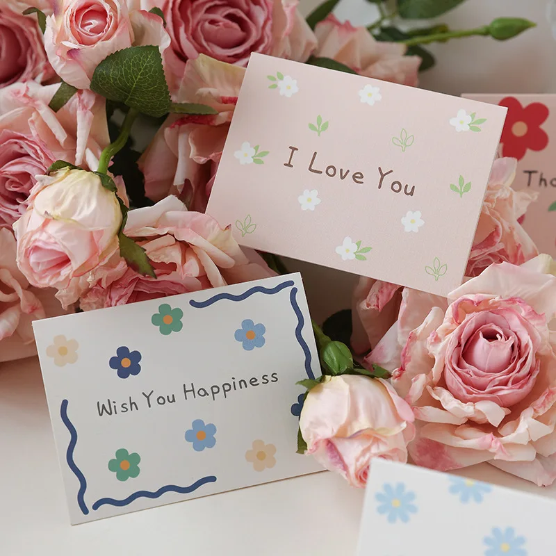 

10Pcs Simple Floral Greeting Cards (Folded) for Birthdays and Holidays—Perfect for Gift and Bouquet Accompaniments (Wholesale)