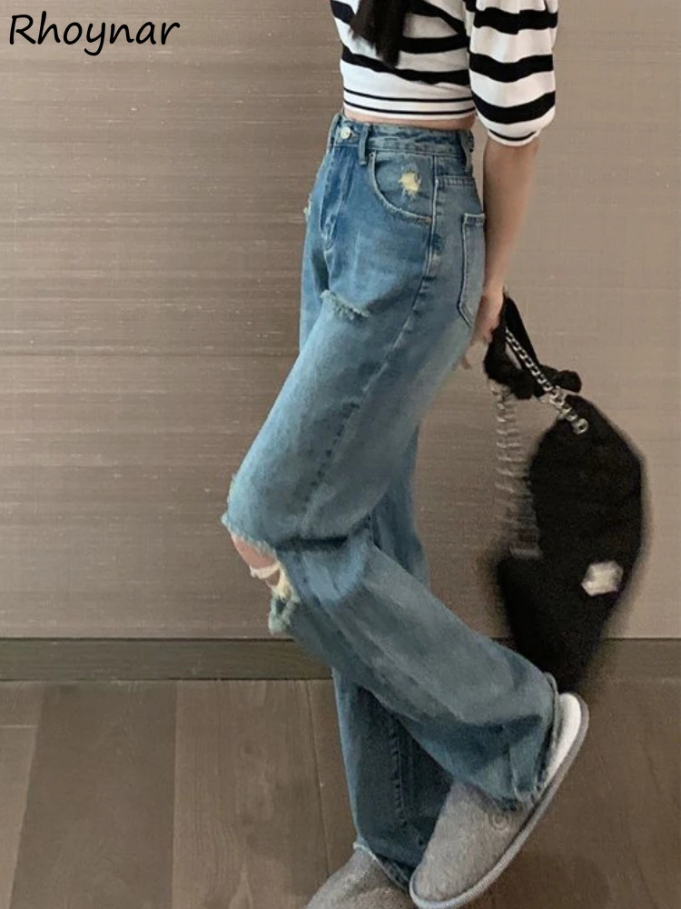 

Джинсы женские рваные S-5XL простые специальные студенческие прямые удобные отбеленные повседневные винтажные повседневные универсальные в корейском стиле новые