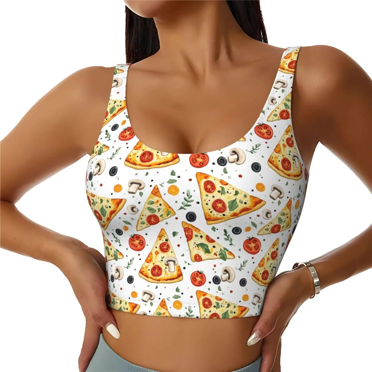 حمالات صدر رياضية للنساء عالية الدعم، طباعة الفطر والطماطم والبيتزا، قميص رياضي للجري والتمارين الرياضية #1