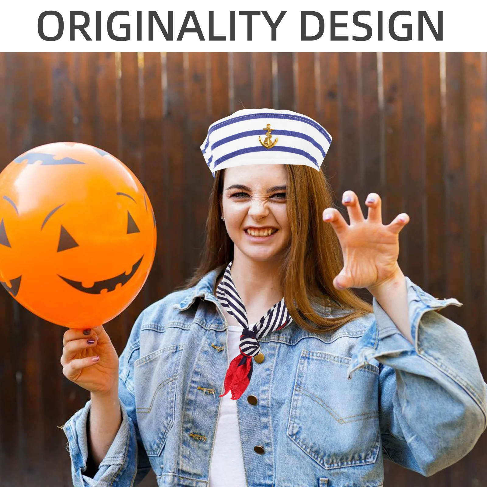 1 set berretto da marinaio per yacht cappello sciarpa accessorio per costume nautico traspirante durevole unisex gioco di ruolo in maschera di Halloween