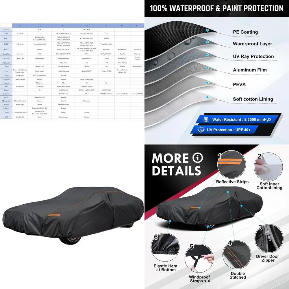 

6 Layer XL Sedan Car Cover for Various Models up to 225 Inches