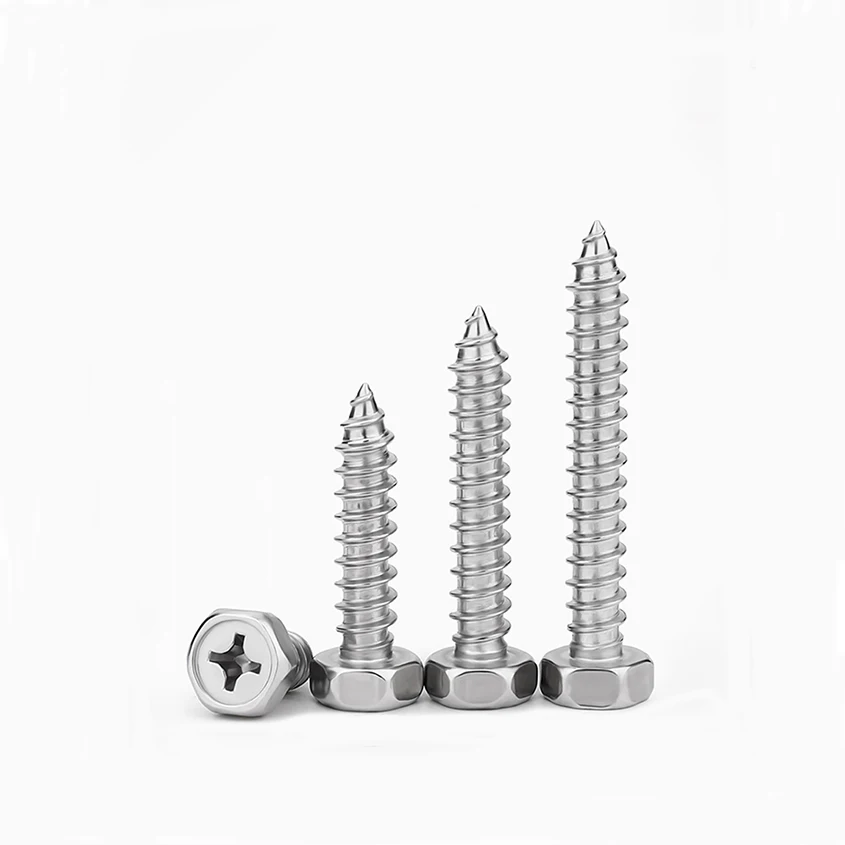 304 Stainless Steel Cross Recessed Hexagonal Self tapping Screw With Extended Recessed Self Tapping Wood Screw M3 M4 M5 M6 M8
