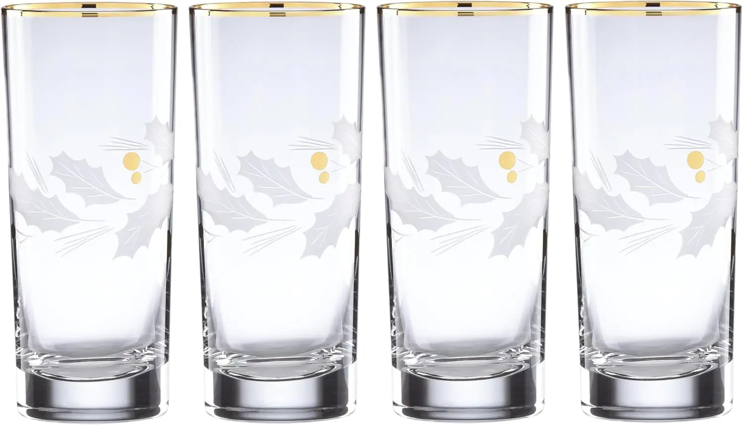 

886859 Holiday Gold 4-Piece Highball Glass Set, Christmas Dinnerware, Hosting