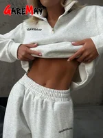 Autumn Women's Tracksuit with Zipper Cotton Oversize White Casual Two Piece Set Women  Classic Sports Trouser Suits for Women - Image 3