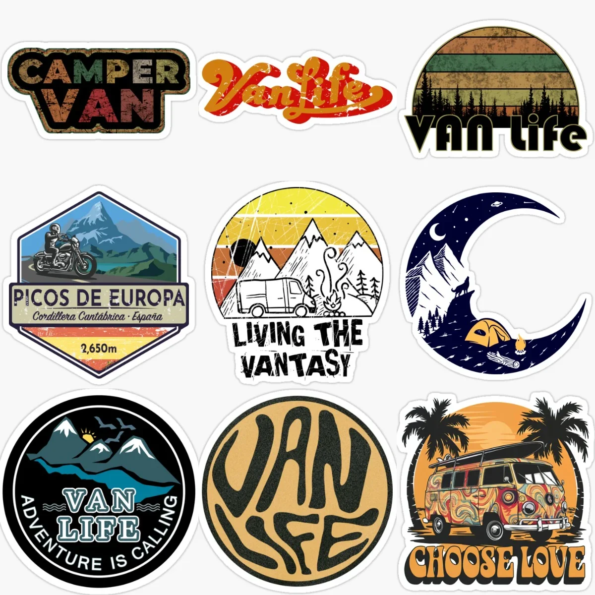 

Van Life Travel Camping Creative Waterproof Car Stickers for Car Van Window Helmet Fridge Wall Decoration Accessories