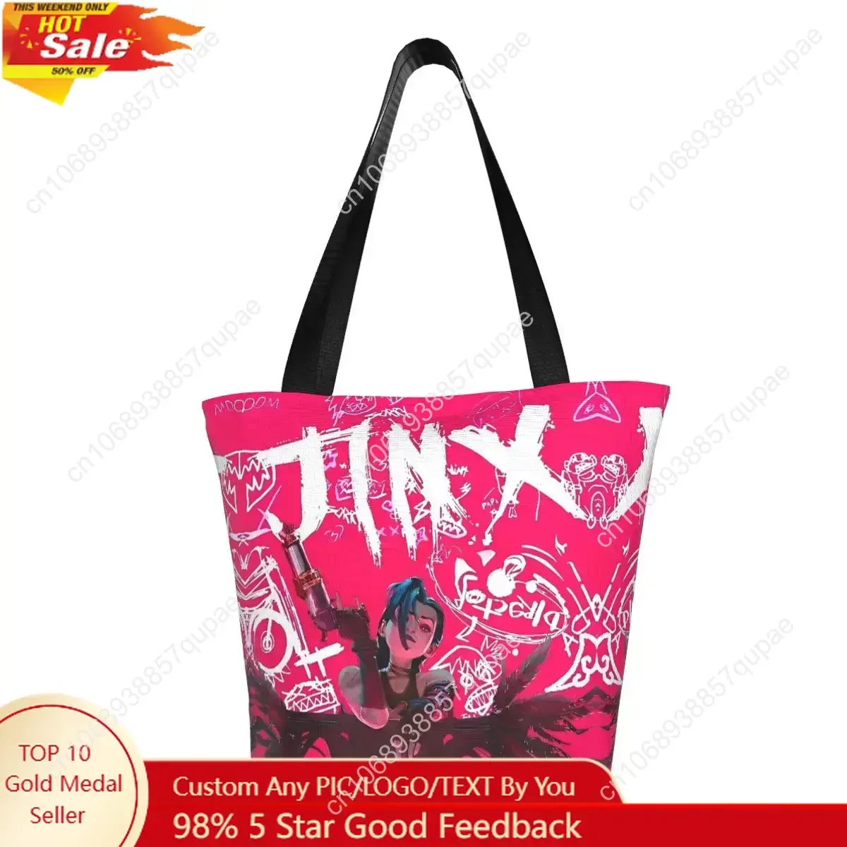 

Arcane Anime Jinx Top Handle Bags Zipper Opening Reusable Large Capacity Accessories For Female Street Tote Bags