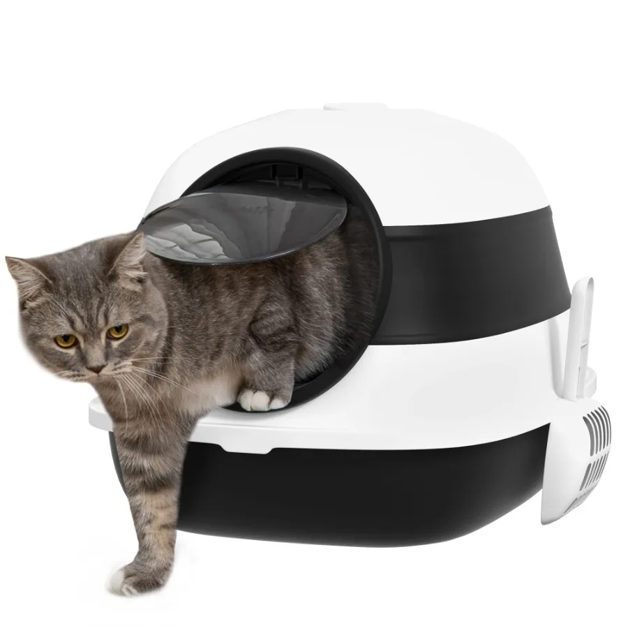 

PawHut Cat Litter Box with Lid Covered Litter Box w High Sides Air Freshener Large TwoWay Entrance Kitty Litter Box Foldable Ea