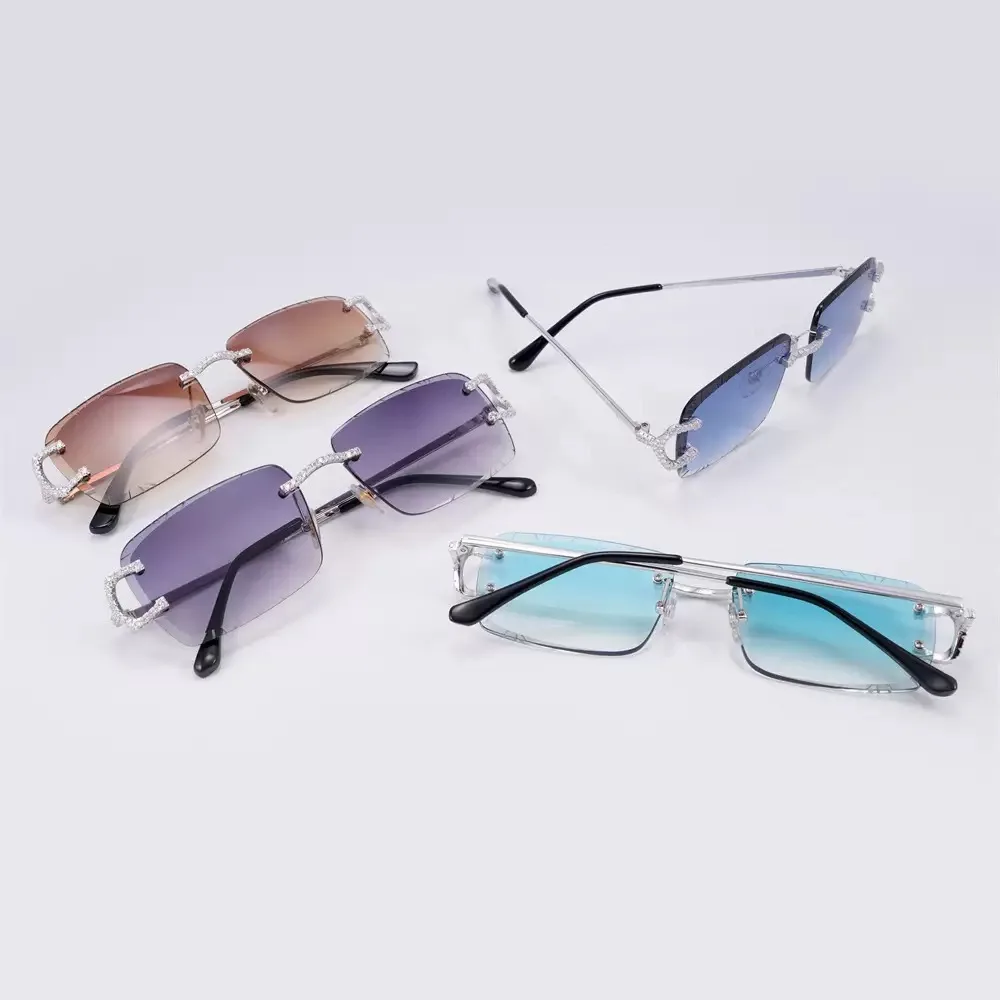 Hiphop Rock Iced Bling D Color Moissanite Sunglasses 925 Sterling Silver Lab Diamond Glasses Party Punk Men Women Wholesaele