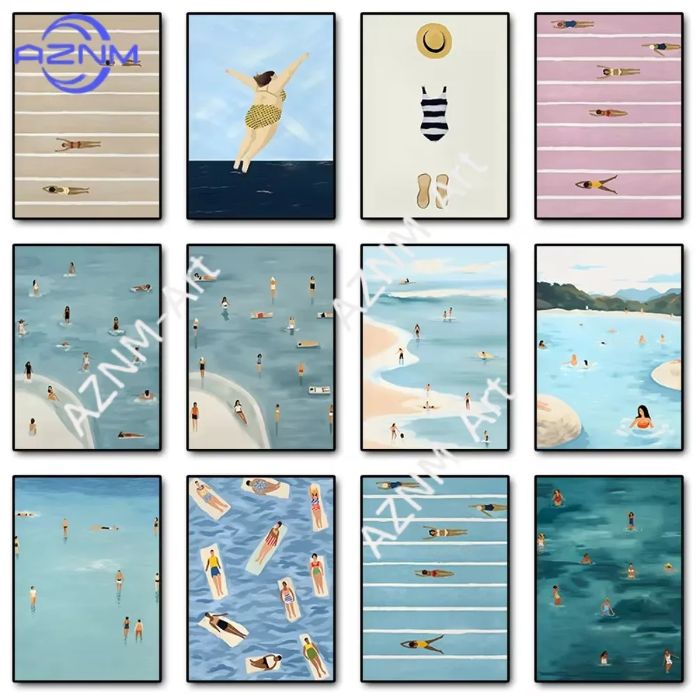1 Stück Strand-Schwimmbad-Poster Schwimmbad-Druck Leinwandgemälde Nordisches Modernes Wandbild für Wohnzimmer Heim-Dekoration Cuadros
