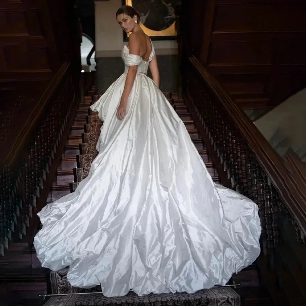 Customised Short Long Back Wedding Dresses For Bride Taffeta Sweetheart Pleat Off The Shoulder Formal Bridal Gowns 2025