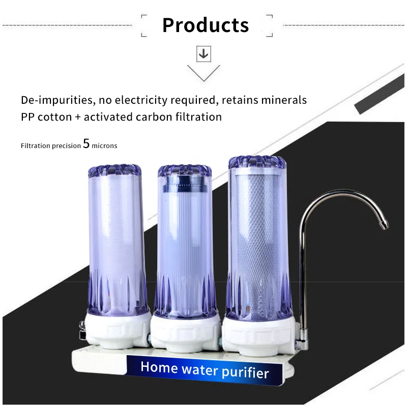 Hot Selling Wholesales Triple Water Purifier 3 Stage 10 Inch PP CTO UDF Water Purifier Countertop Water Filter
