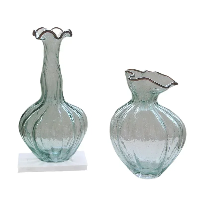 Nordic fatto a mano bocca ondulata pizzo bolla verde collo storto grande pancia vaso di zucca modello camera soggiorno