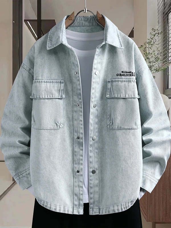 

Повседневная свободная мужская куртка с длинными рукавами, молодежная модная весенне-осенняя новинка, из смесового хлопка и полиэстера, стандартного кроя