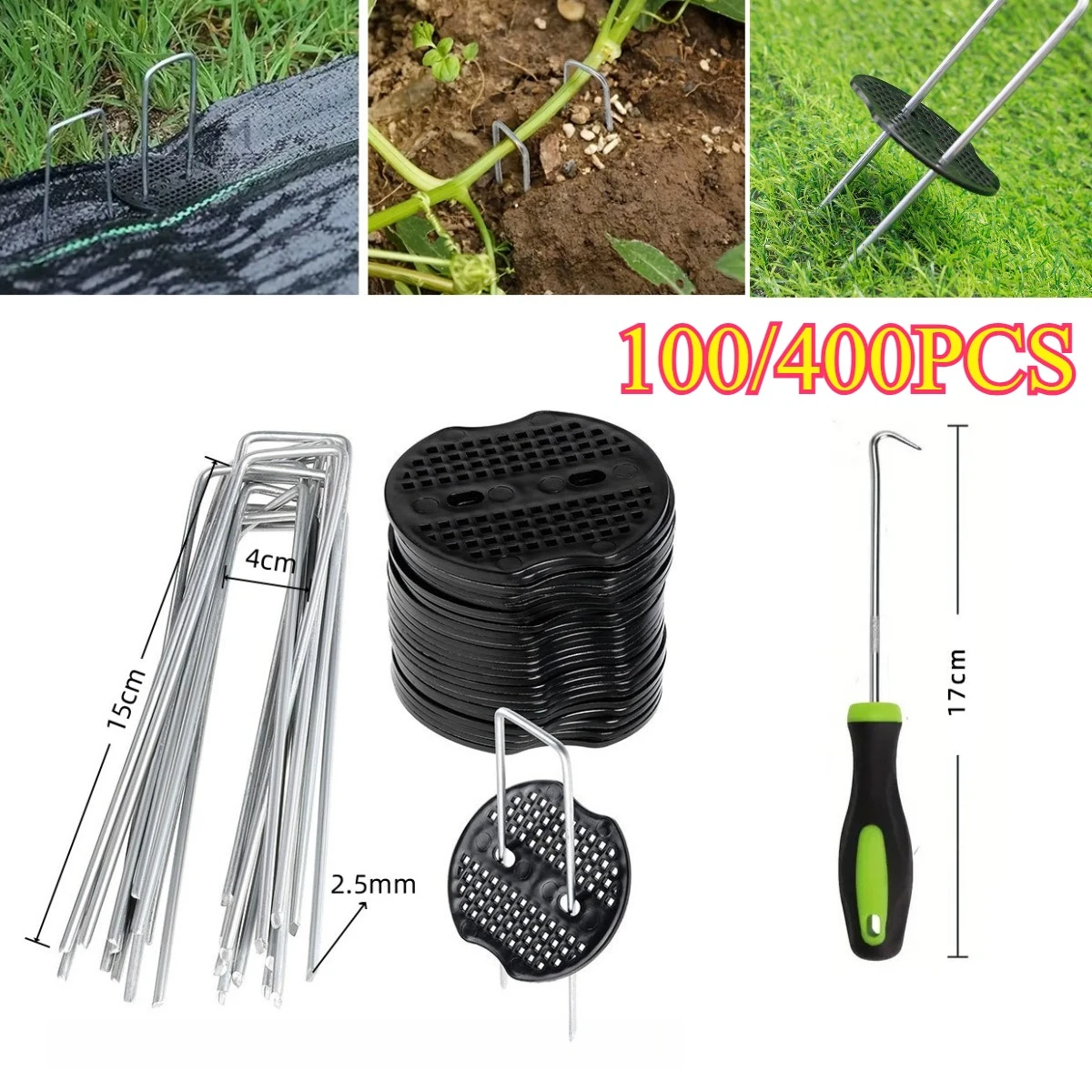 100~400PCS U-type Garden Staples Pads Metal Fence Tubing Stakes Galvanized Landscape Spikes Holding Lawns Barrier Ground Nails