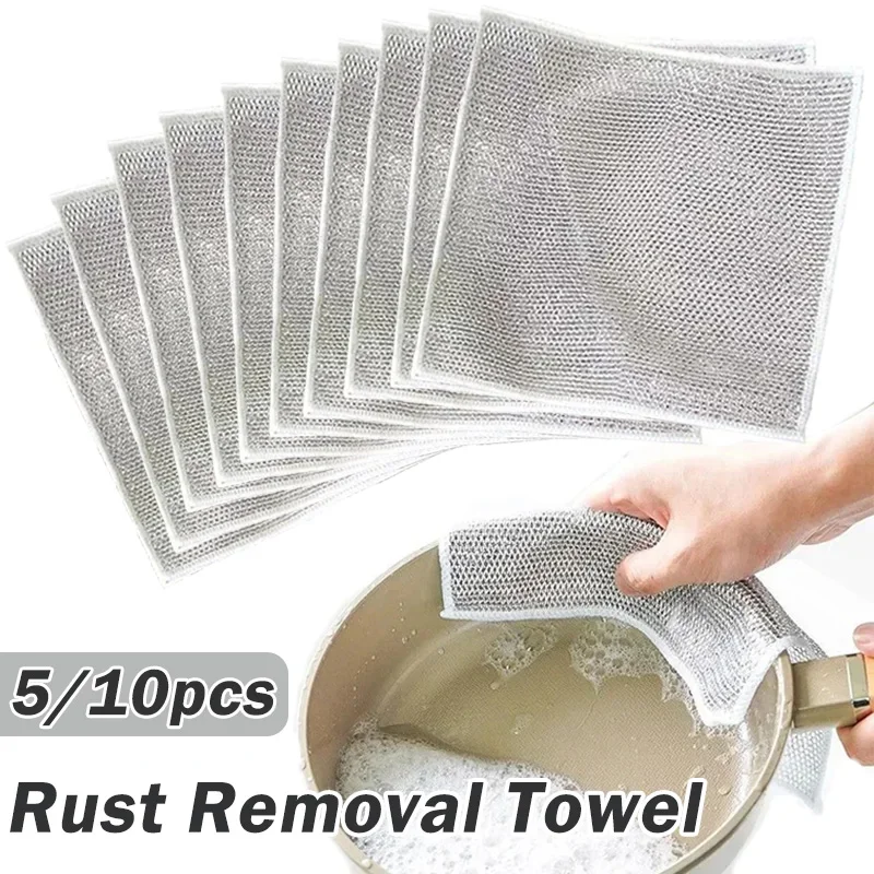 Rust Removal Cleaning Cloth Kitchen Magic Dishwashing Towel Metal Steel Wire Cleaning Rag Microwave Stove Clean Tools Dish Cloth