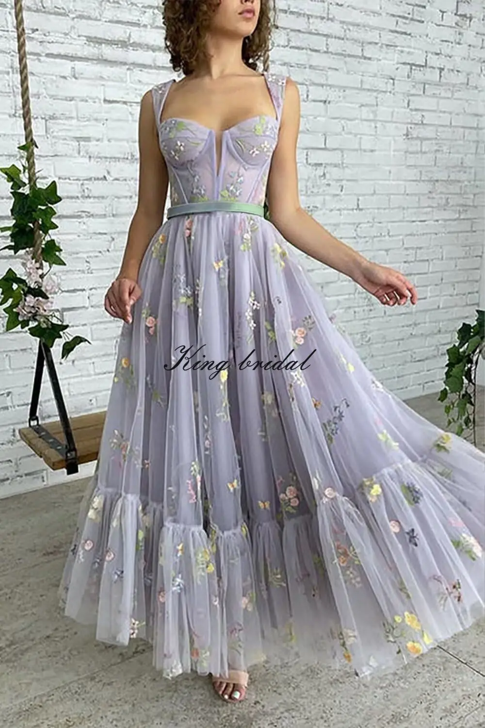 Custom Made Women's Flower Embroidery Tulle Prom Dresses Tea Length Corset A Line Fairy Formal Evening Party Gown Bridesmaid image 3