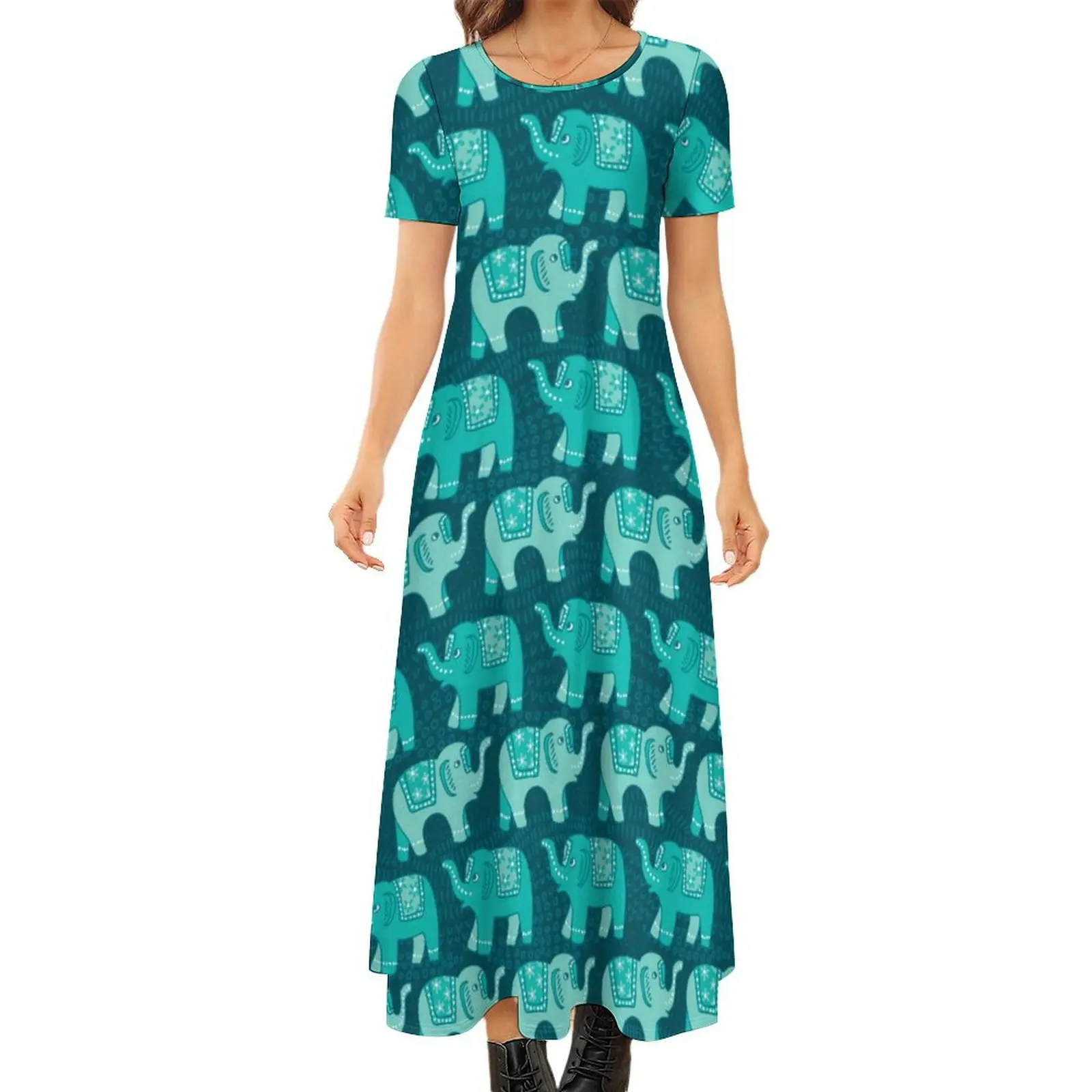 

Teal Floral Elephant Dress Paisley Animal Print Funny Bohemia Long Dresses Female Trendy Maxi Dress Big Size
