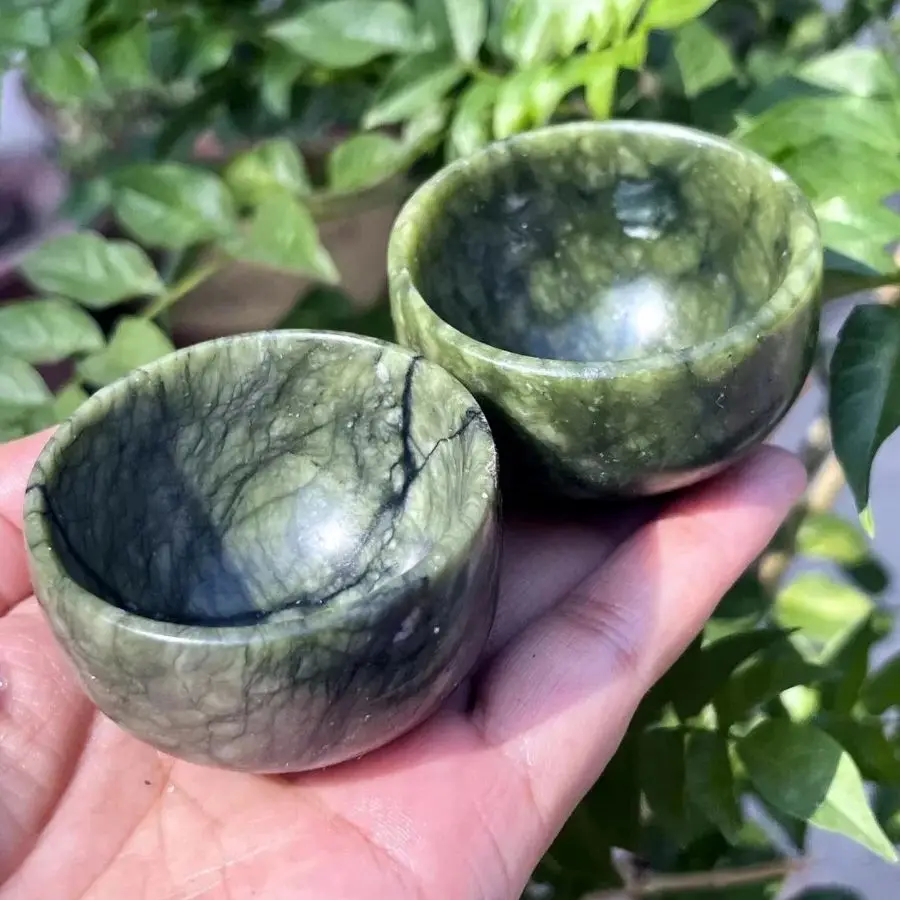 1pc Natural Crystal Xiu Jade Teacup Green Jade Kung Fu Tea Ceremony Set Crystal Crafts for Desktop Decor