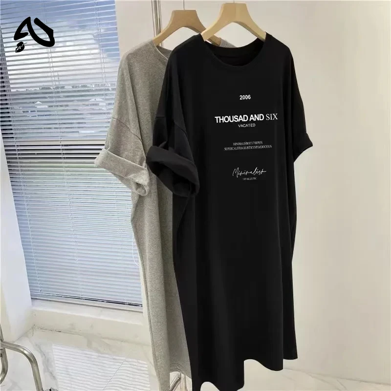 M-4XL Oversized Printed Casual Long T-Shirt Dress Summer Short Sleeve Korean Female Maxi Dress Clearance Vestidos De Mujer