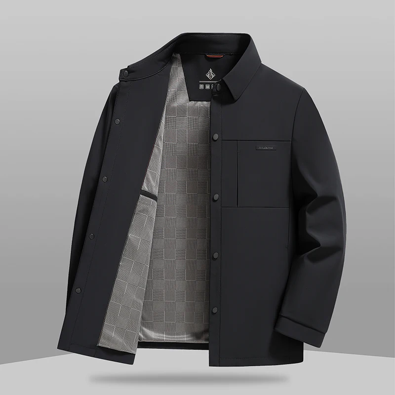 2025 Autumn New Arrival Men Daily Basic Coat Black Excutive Jacket Turn Down Collar Single Breasted Oufits Smart Casual Attire