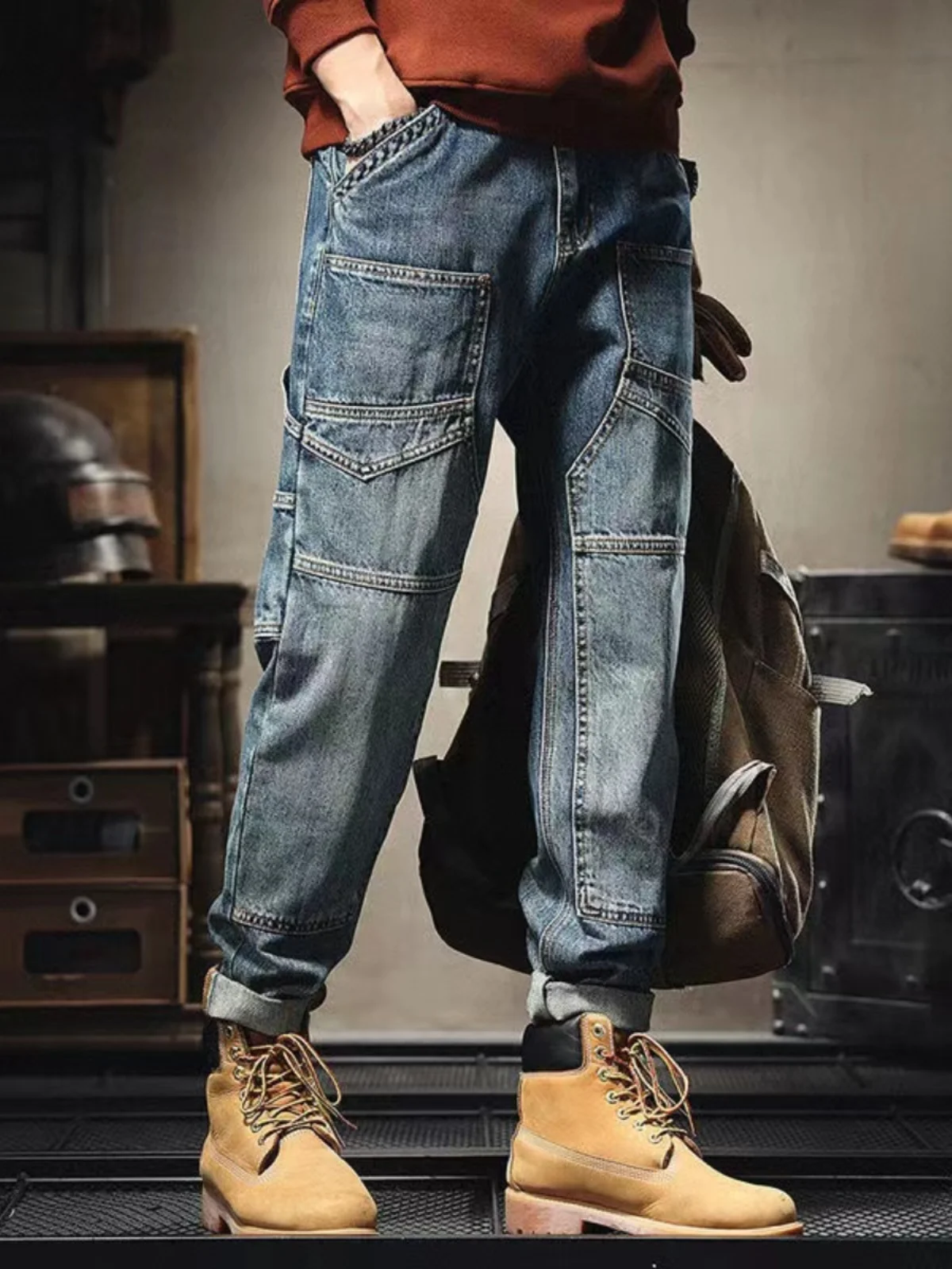 

Американские джинсы в стиле ретро, мужские свободные прямые брюки Harlan, весенне-осенние повседневные брюки, молодежные длинные брюки