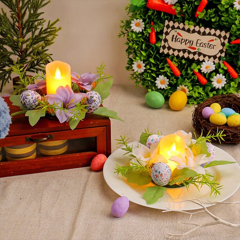 قطعة مركزية لطاولة إكليل بيضة عيد الفصح، ديكورات زهور عيد الفصح، إكليل ربيعي رائع للداخل
