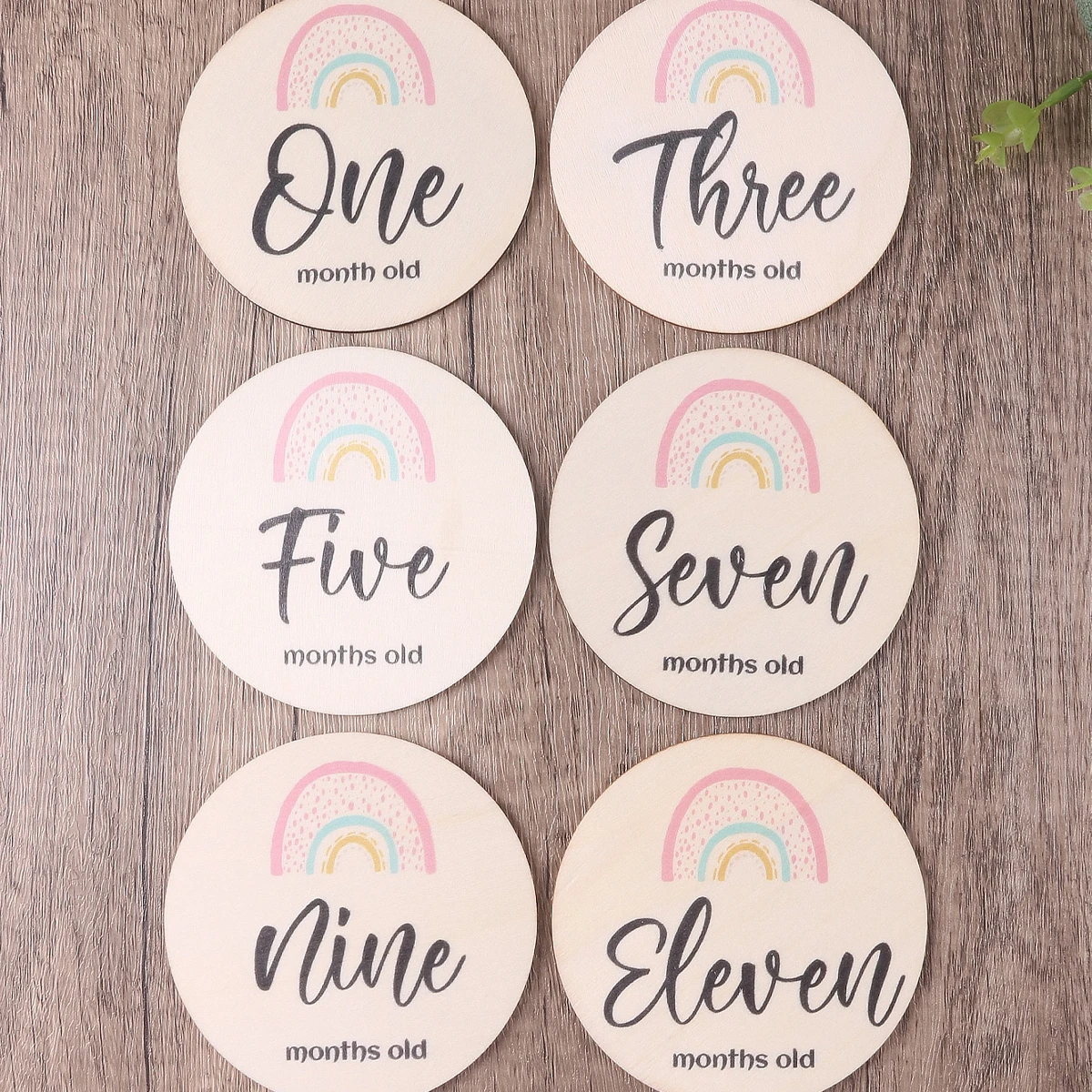 Ylsteed الوليد التصوير الدعائم خشبية الخشب رقاقة شهر تذكارية بطاقة نمو الطفل معلم قوس قزح رقائق خشبية محفورة بالليزر #1
