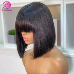 Osso Straight Curto Bob Peruca com Franja, Duplo Desenhado Perucas, Cabelo Humano Brasileiro, 8-14in, 180 Densidade