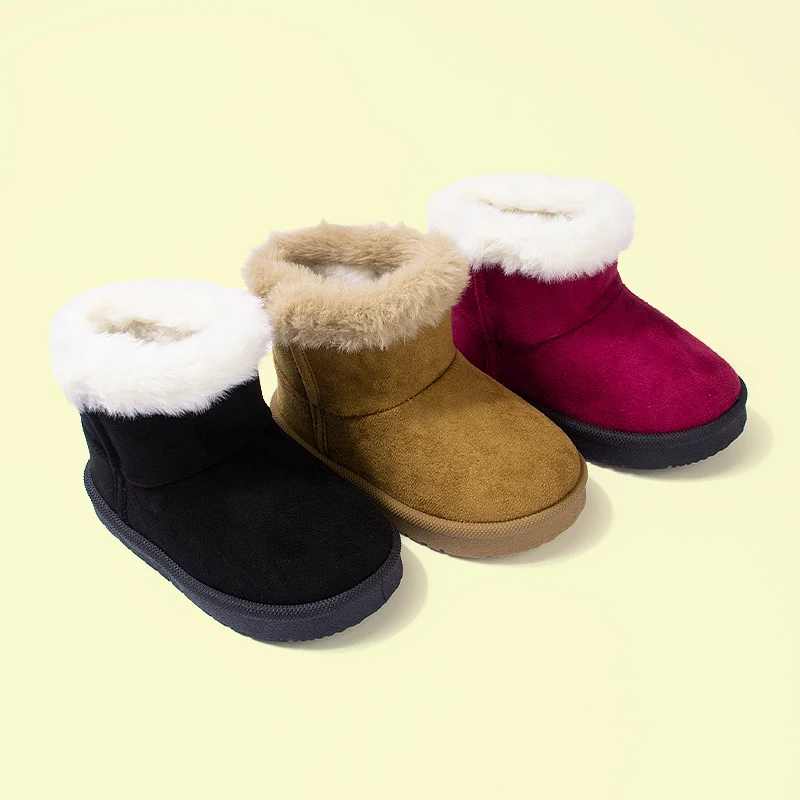Winter High Quality Black Wine Red Trendy Soft Sole Kids Short Snow Boots