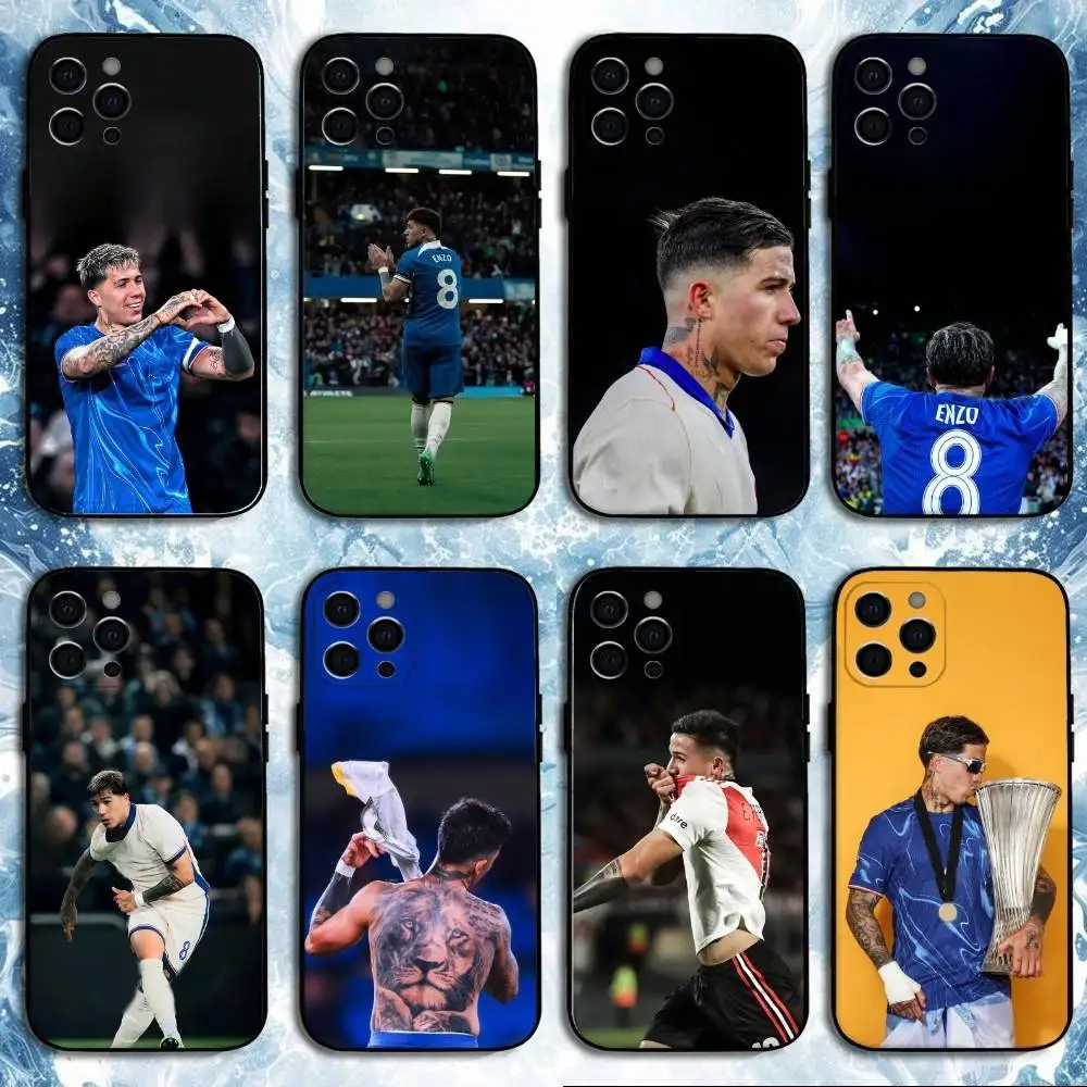 

Football E-Enzo Fernandez Phone Case For iPhone17,16,15,14,13,12,11 Plus,Pro Max, Soft Silicone Black Cover